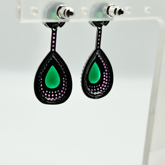 Elegant Green and Pink Drop Earrings Pave CZ Pave-New - Picture 3 of 5